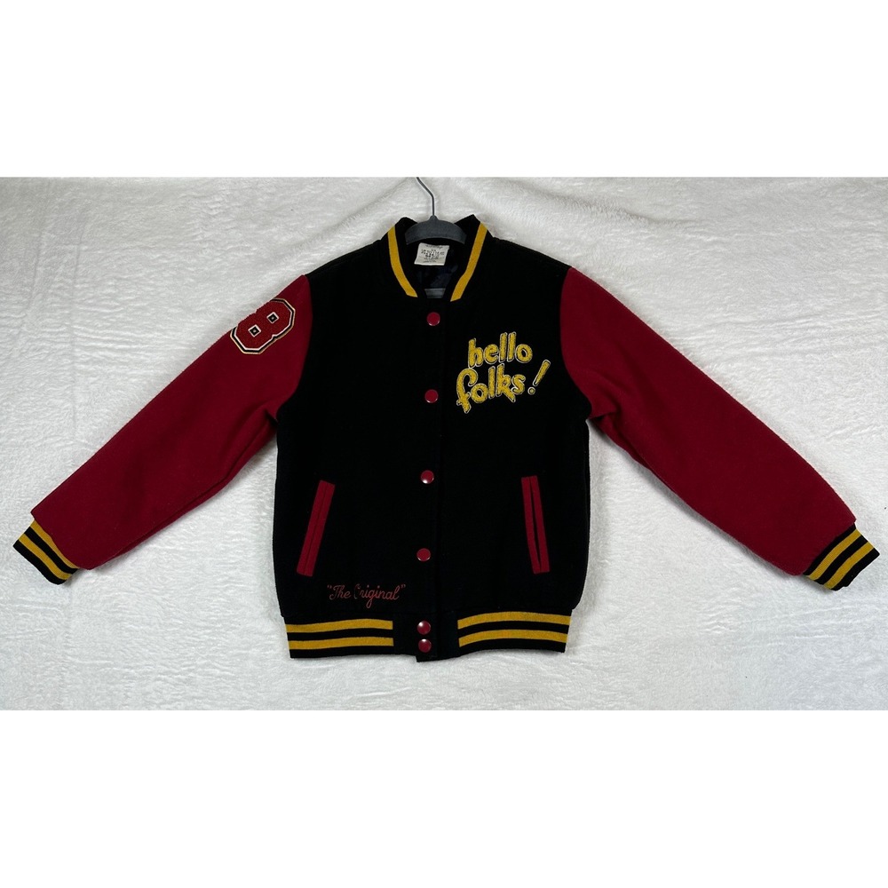 Disney Varsity Jacket Kids 5/6 Black Mickey Mouse Pluto Letterman Bomber
